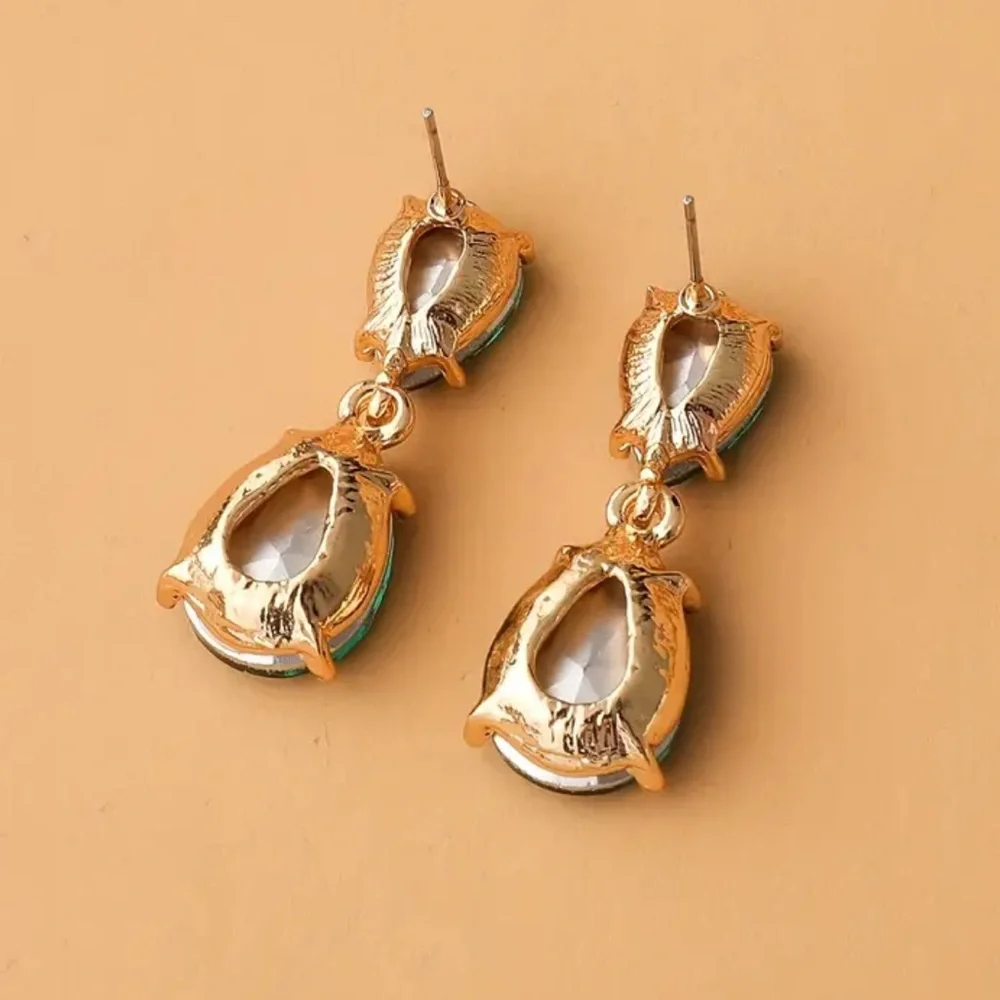 NEW Retro Style Teardrop Large Aquamarine Gold 18k Dangle Evening Drop Earrings